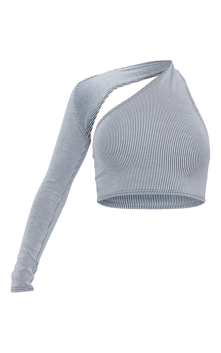 Grey Two Tone Crinkle Rib One Shoulder Top image 3