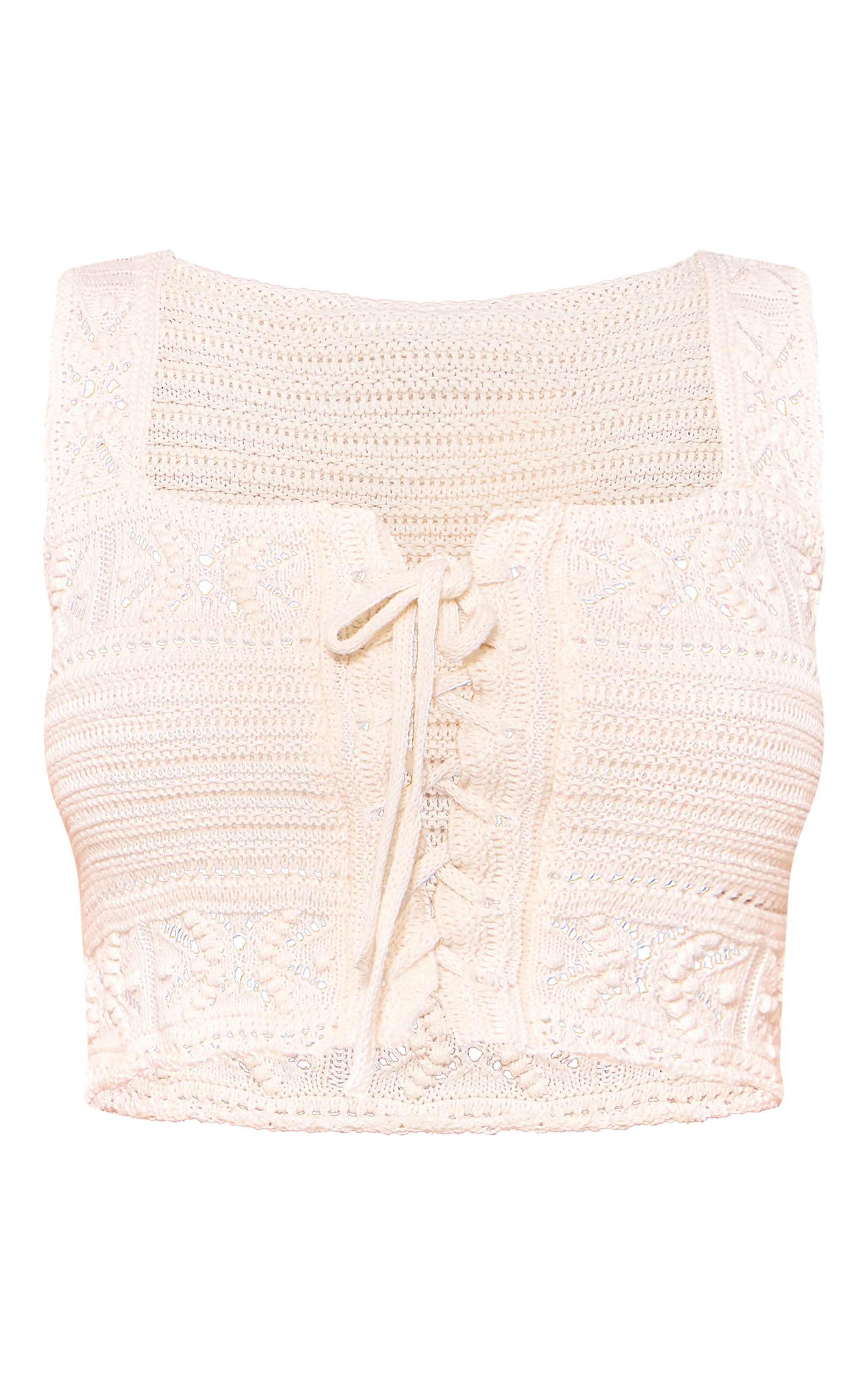 Petite Stone Crochet Tie Front Detail Crop Top image 5