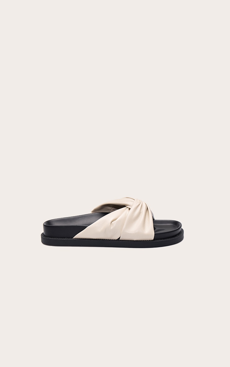Cream Wide Fit Ruched Knot Footbed Sandal image 2
