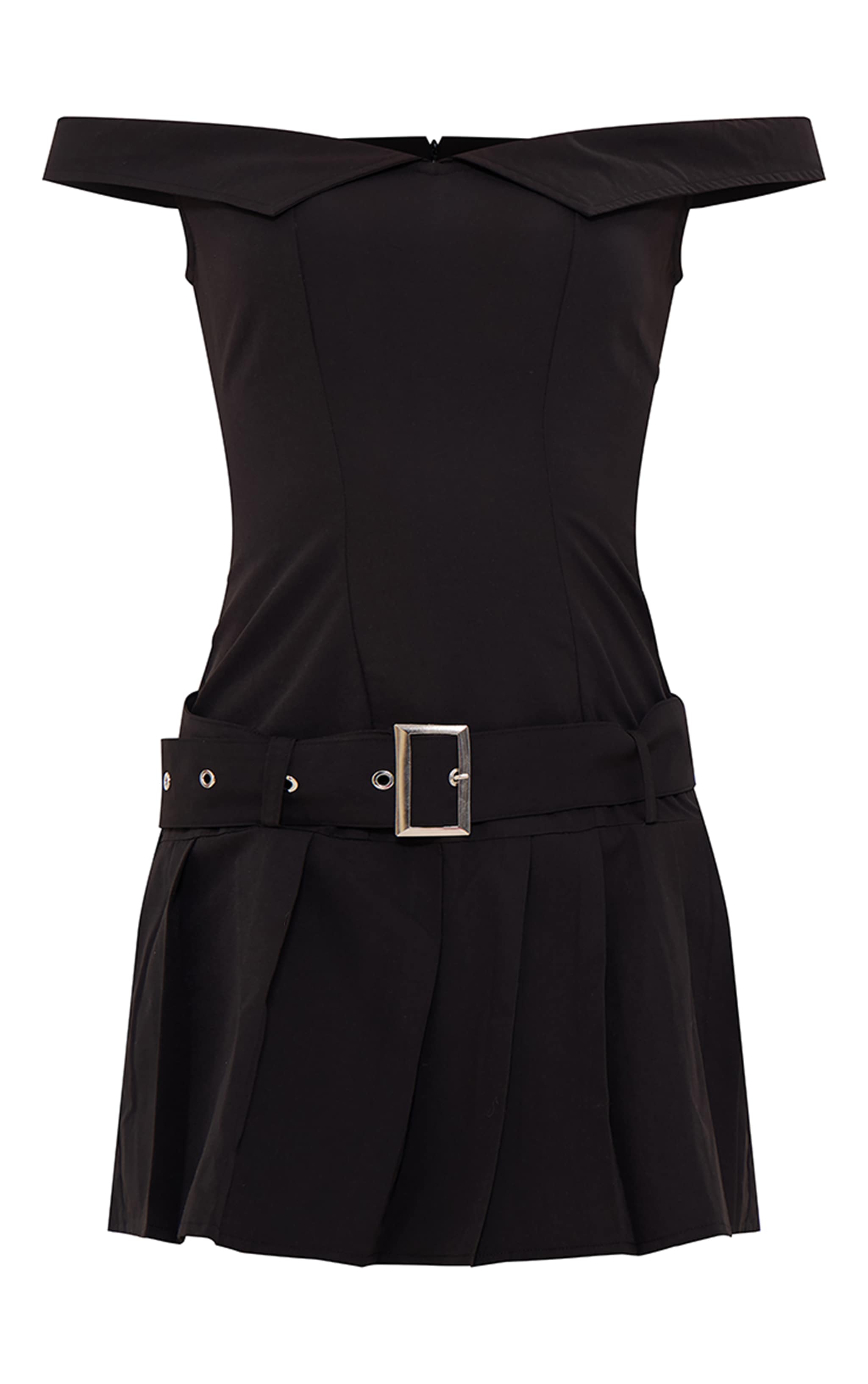Black Bardot Belted Pleated Shift Dress image 5