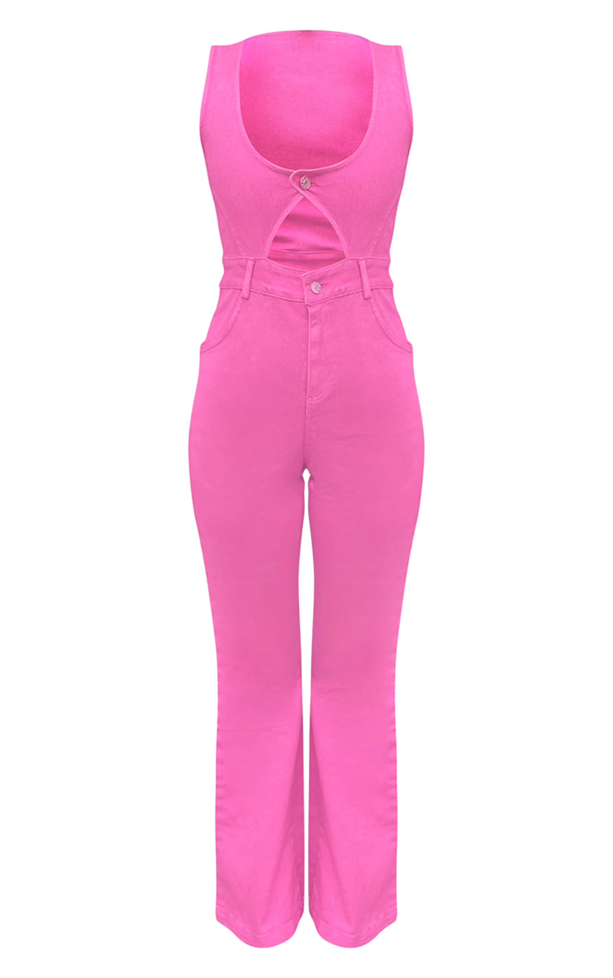Pink Sleeveless Cut Out Straight Leg Jumpsuit Denim PrettyLittleThing KSA