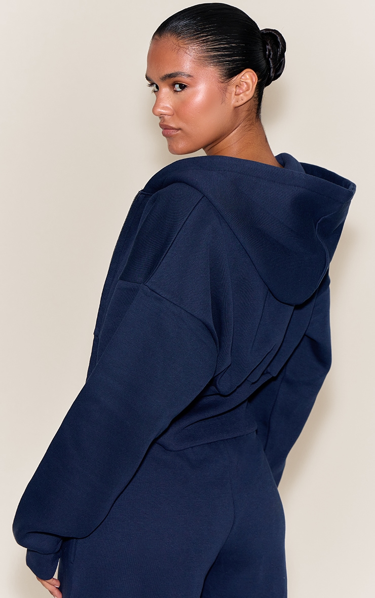 Navy Cinched Cropped Zip Up Hoodie image 2