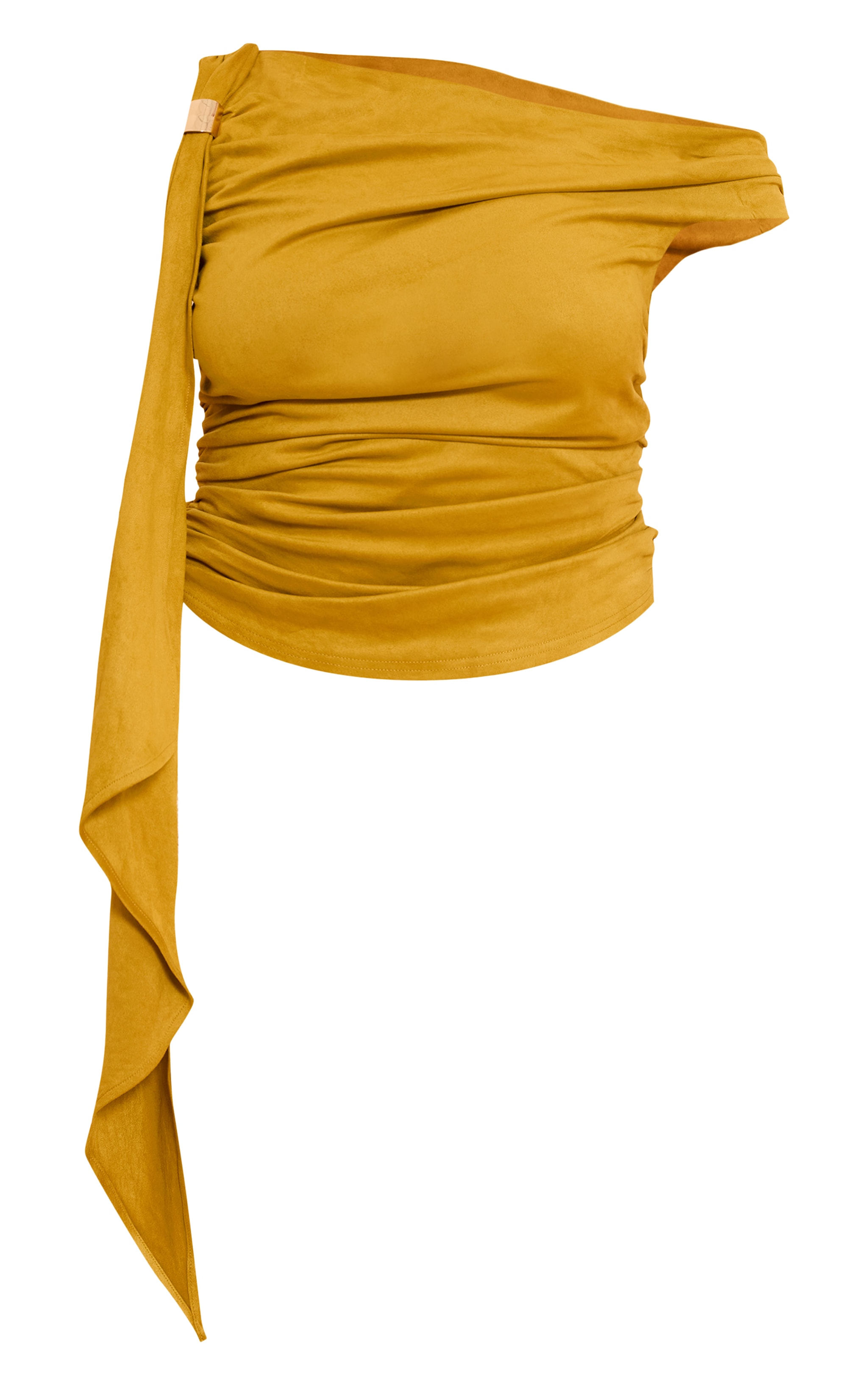 Shape Olive Faux Suede Off Shoulder Gold Trim Drape Top image 5