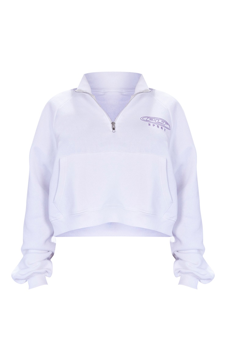 PRETTYLITTLETHING Sweat de sport court blanc à demi-zip image 5