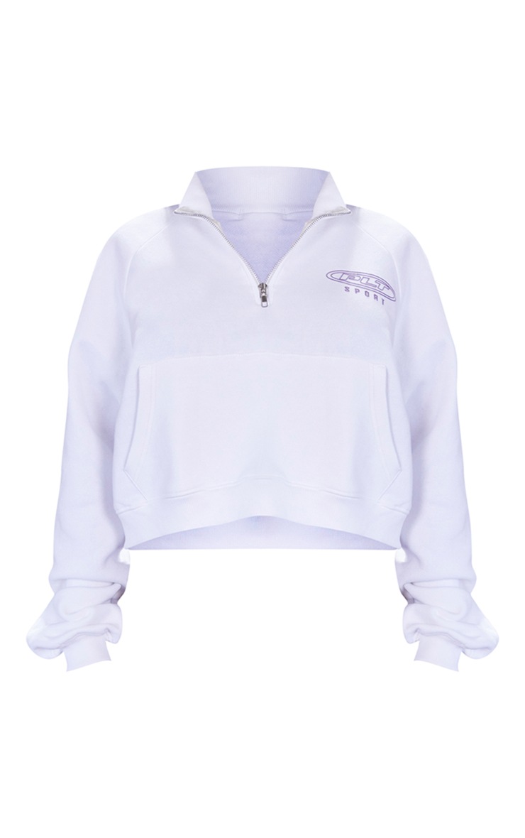 PRETTYLITTLETHING Sweat de sport court blanc à demi-zip image 5