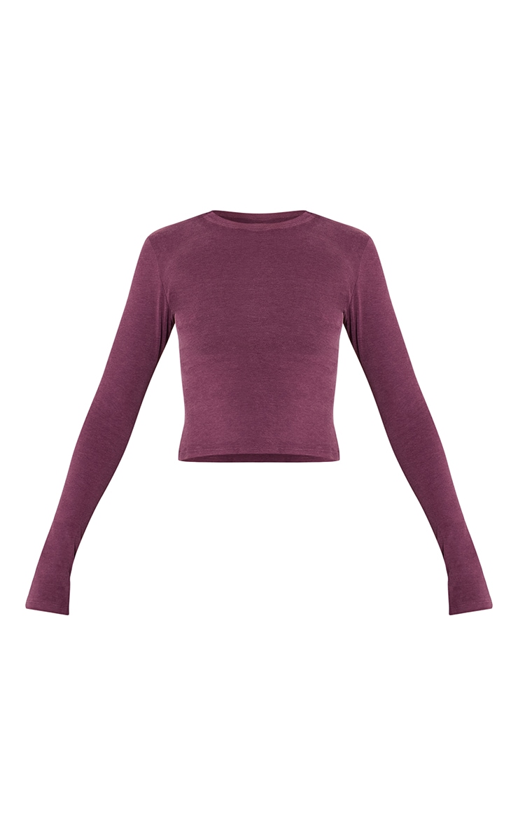 Deep Plum Melange Soft Cotton Long Sleeve Top image 5