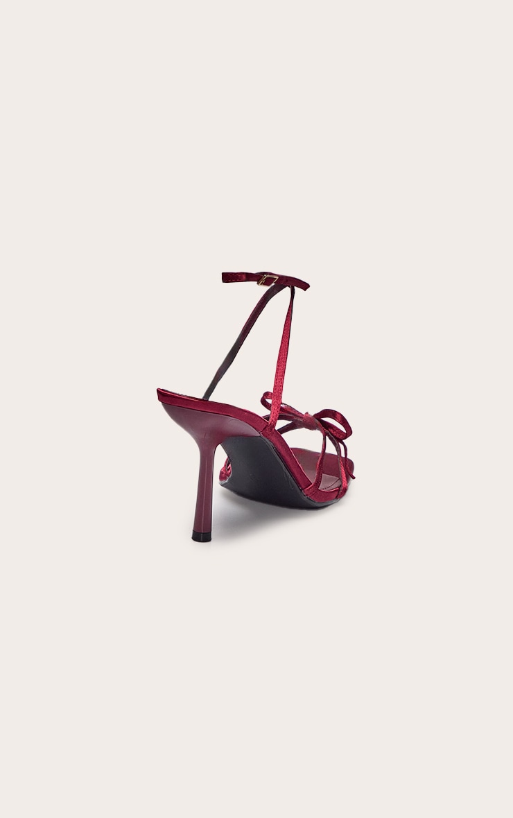 Plum Satin Bow Detail Open Toe Heeled Sandal image 4