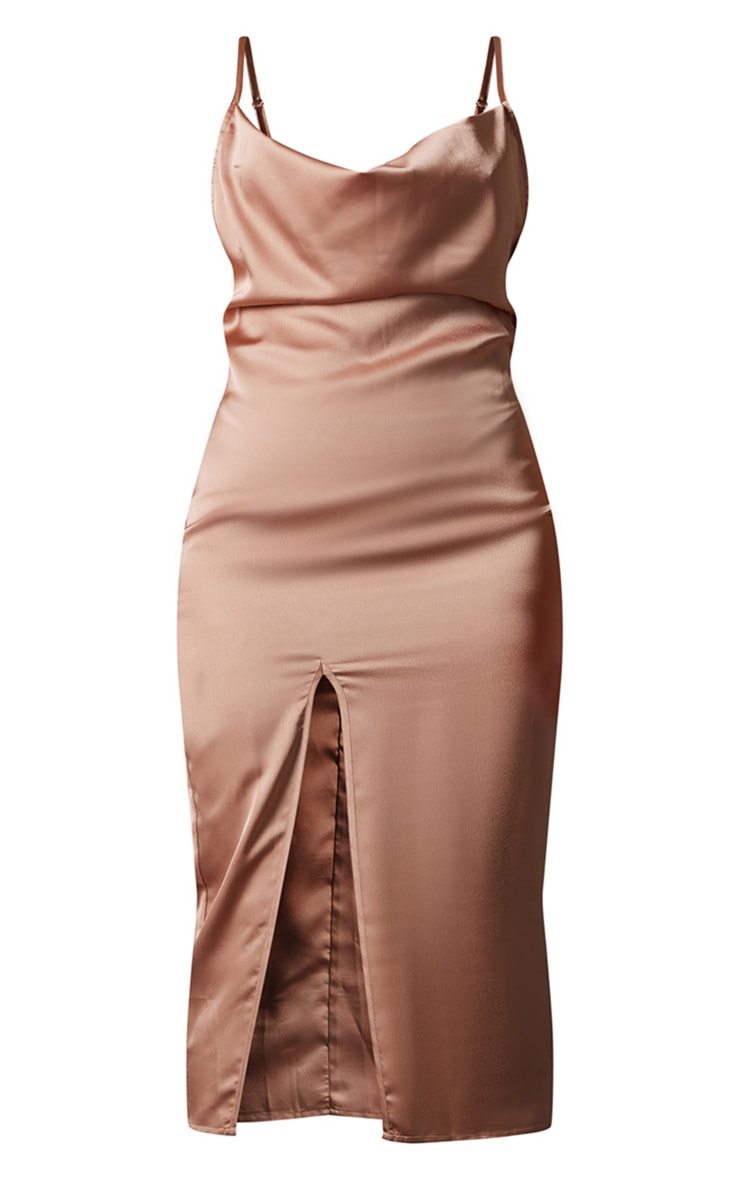 Mocha Rose Satin Satin Cowl Midi Dress PrettyLittleThing