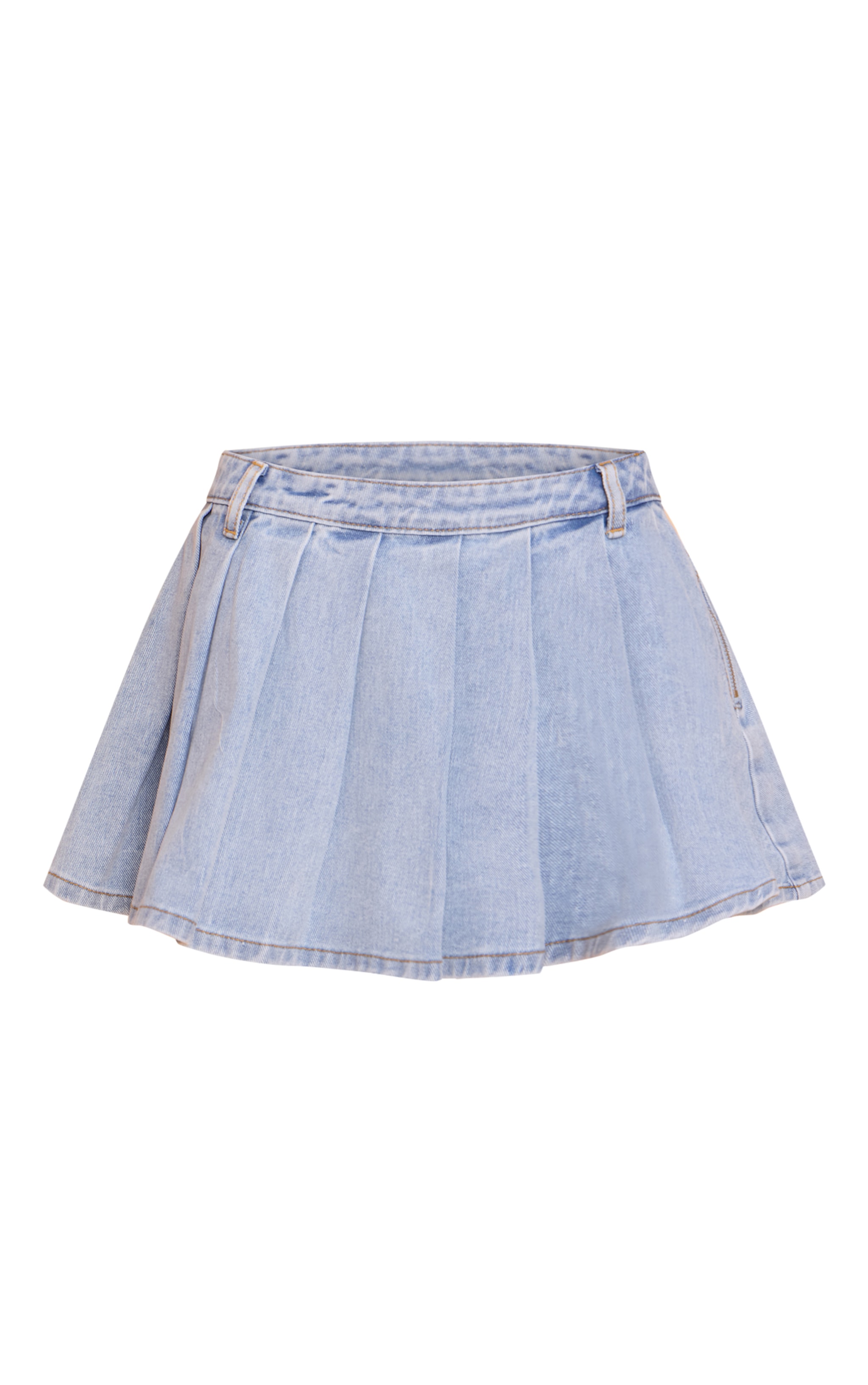 Light Blue Low Rise Pleated Denim Mini Skirt | Denim