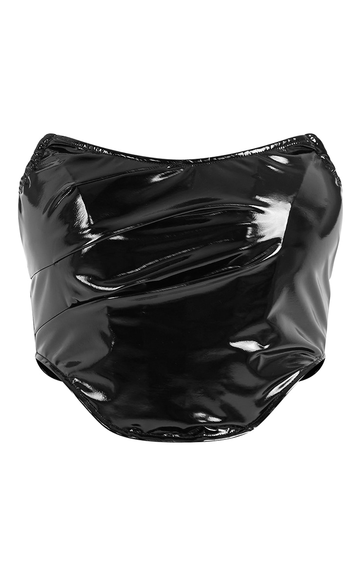 Black Vinyl Boned Curved Hem Corset image 2