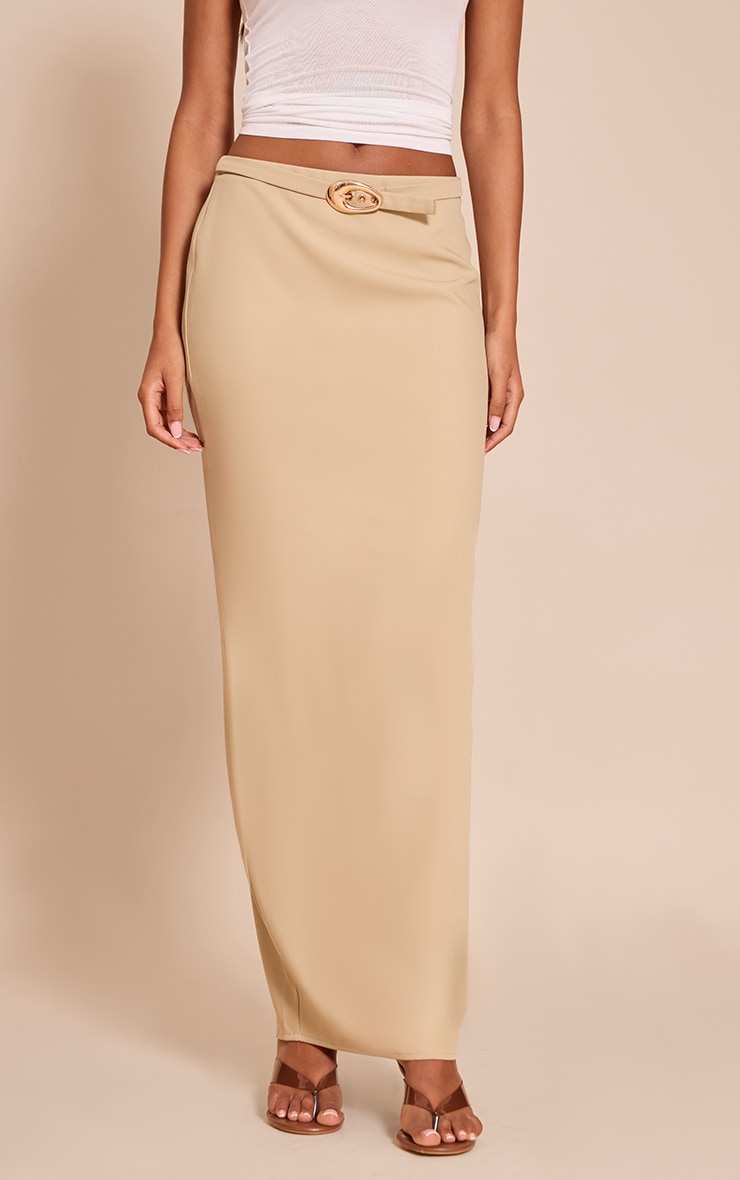 Tall Sage Green Woven Belted Column Maxi Skirt image 2