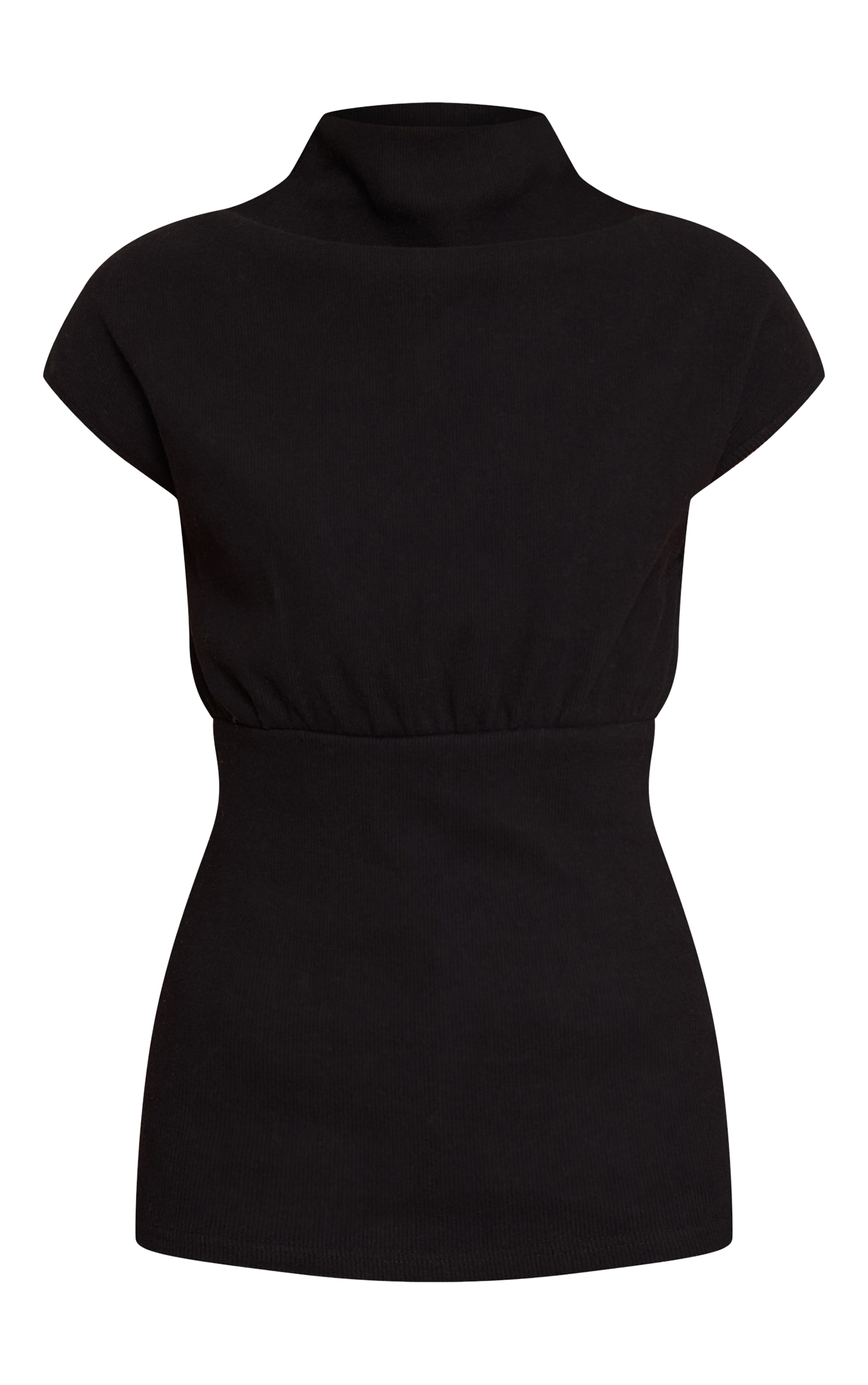 Black Brushed Rib Cap Sleeve Top image 5