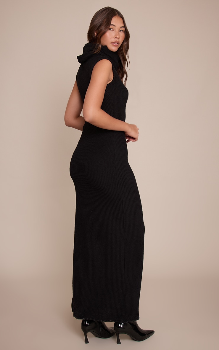 Black Brushed Rib Roll Neck Sleeveless Maxi Dress image 2