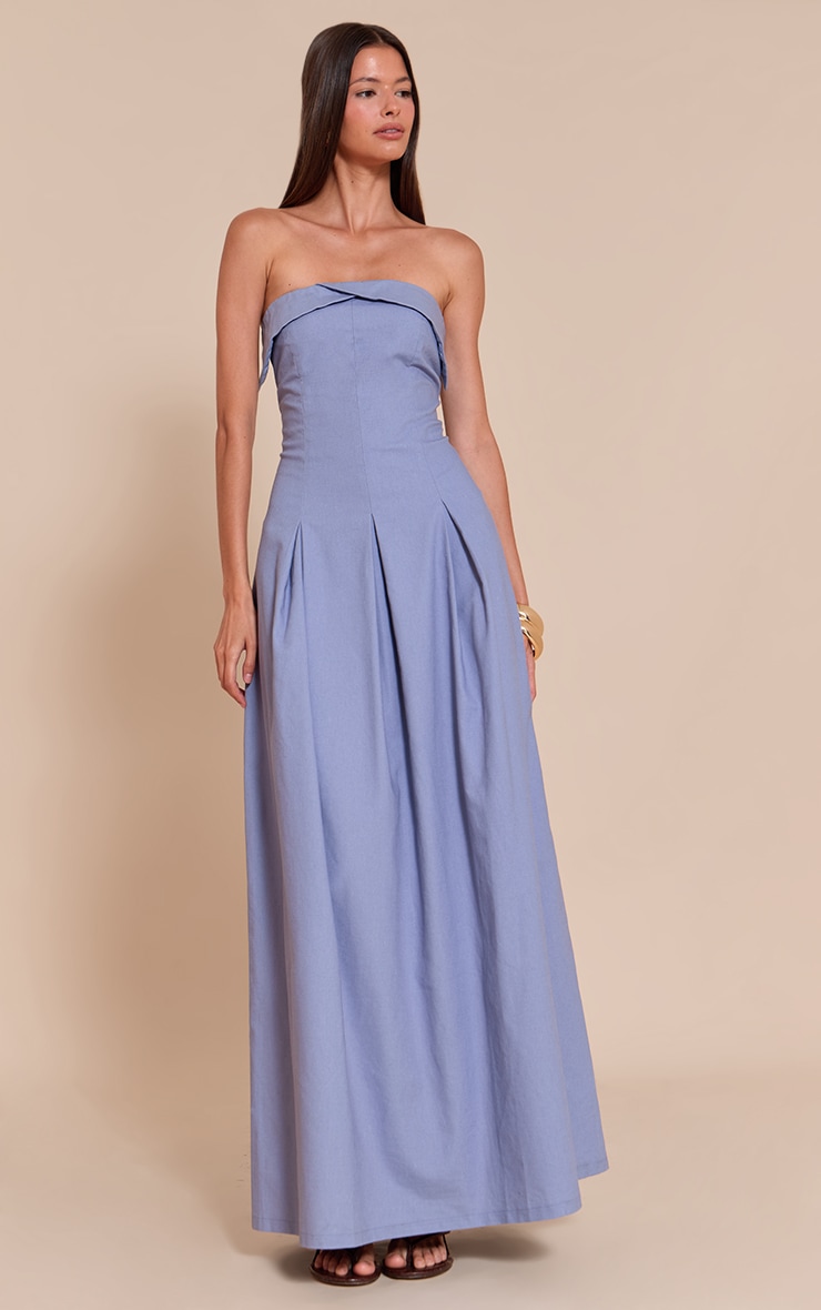 Light Blue Bandeau Pleated Midaxi Dress image 1