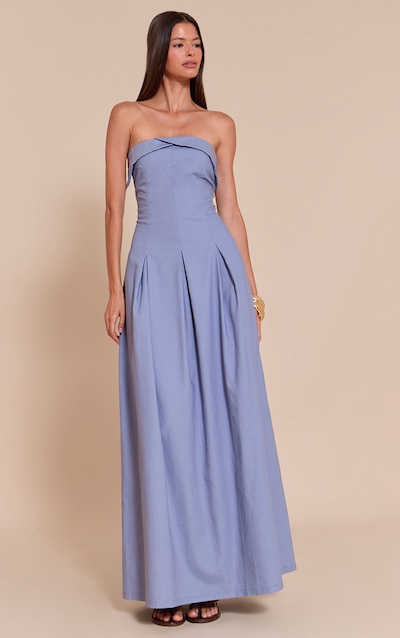 Light Blue Bandeau Plissée Mi-longue Dress