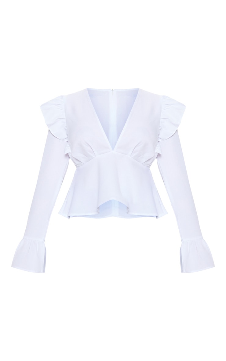 Petite White Frill Detail Flare Sleeve Blouse image 3