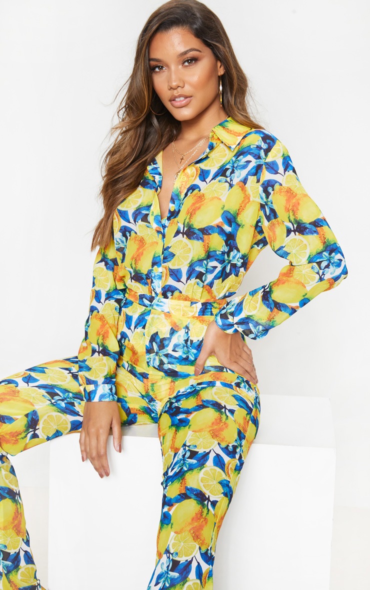 Yellow Lemon Print Beach Shirt