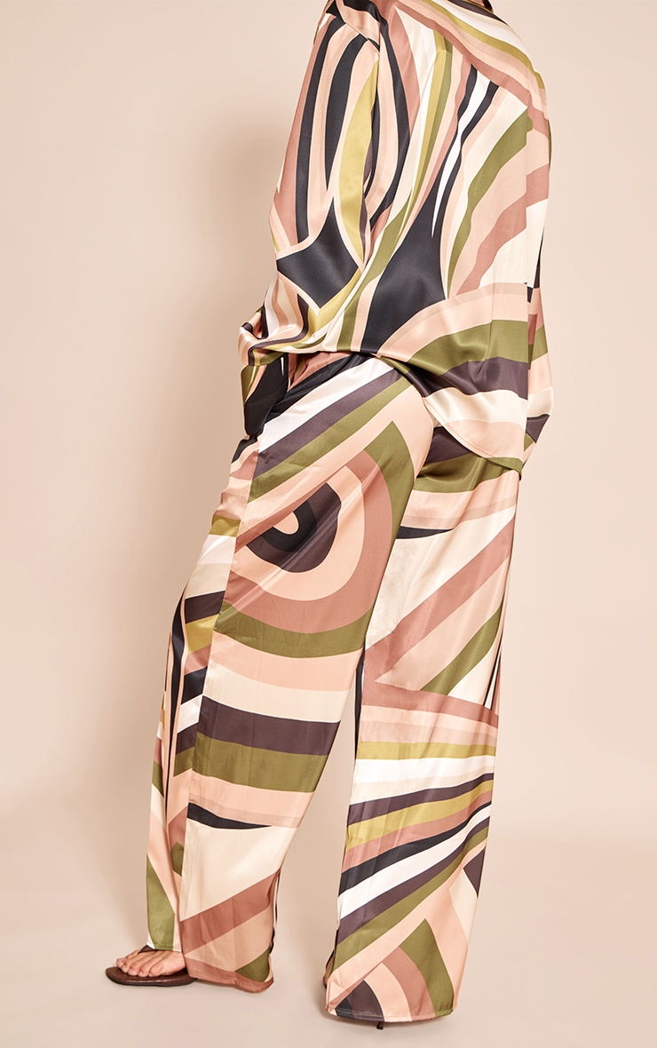 Green Abstract Print Drawstring Extreme Wide Leg Pant image 3