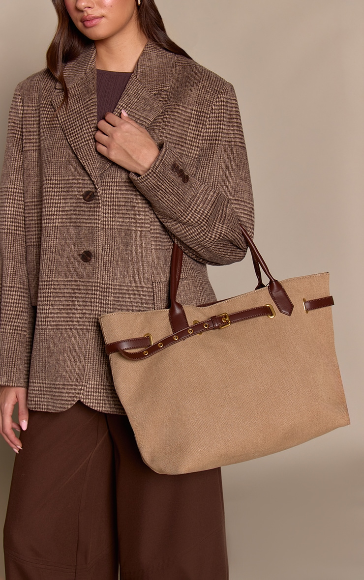 Tote bag en toile beige à boucles image 1