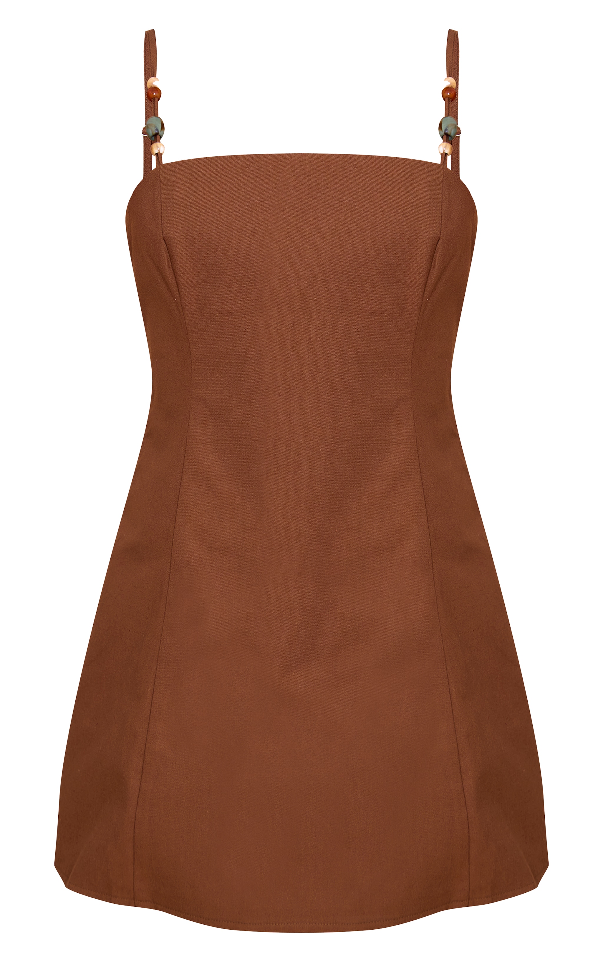 Robe droite chocolat à bretelles fines et perles image 5
