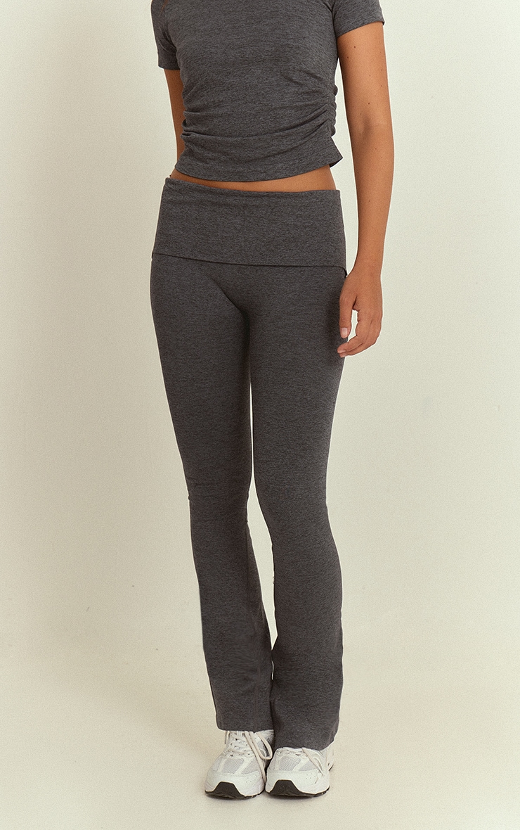 Charcoal Seamless Marl Foldover Yoga Pant image 2