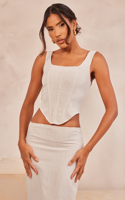 Stone Linen Look Dip Front Corset