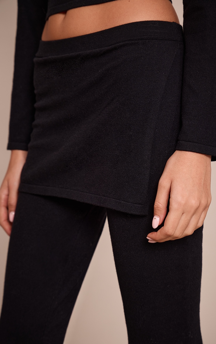 Black Layered Detail Fine Knit Wide Leg Trouser  image 4