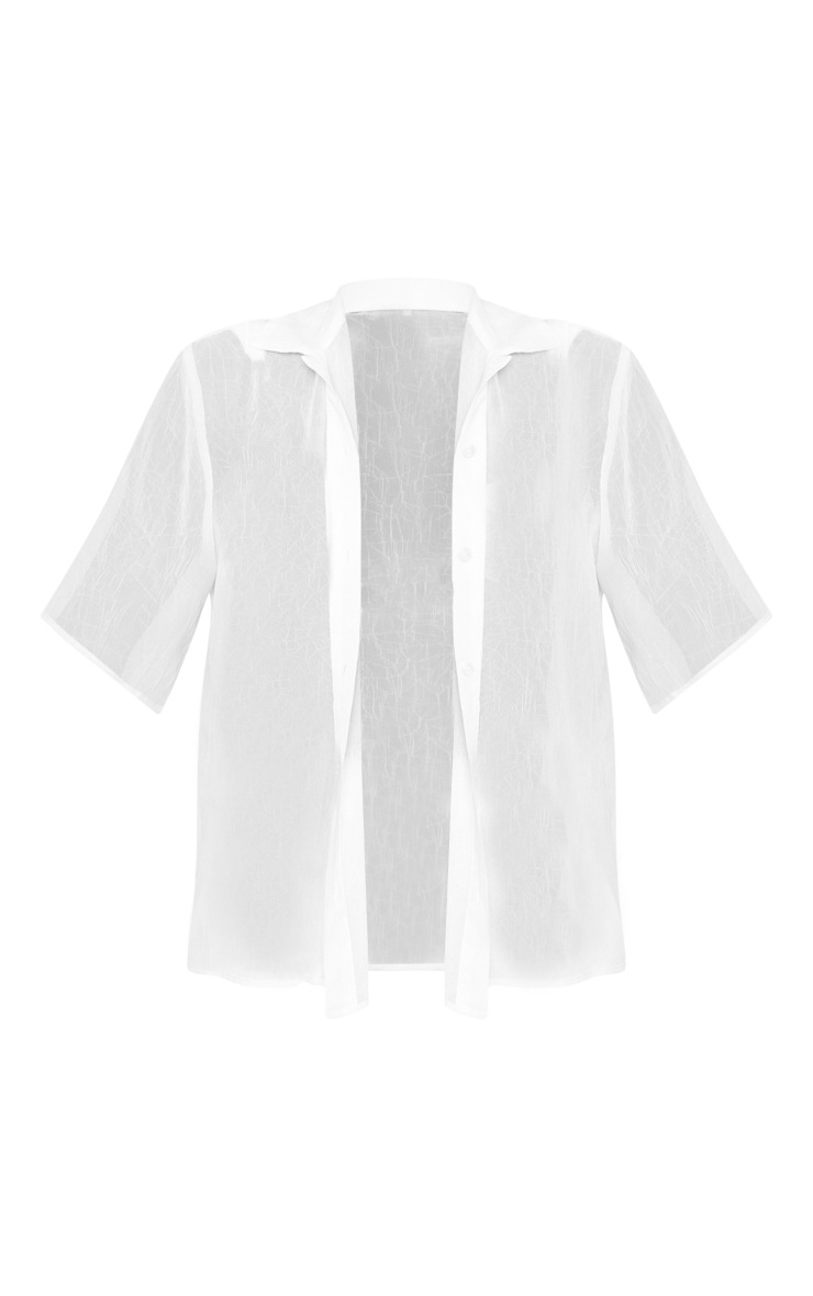 White Crinkled Short Sleeve Oversized Shirt image 1