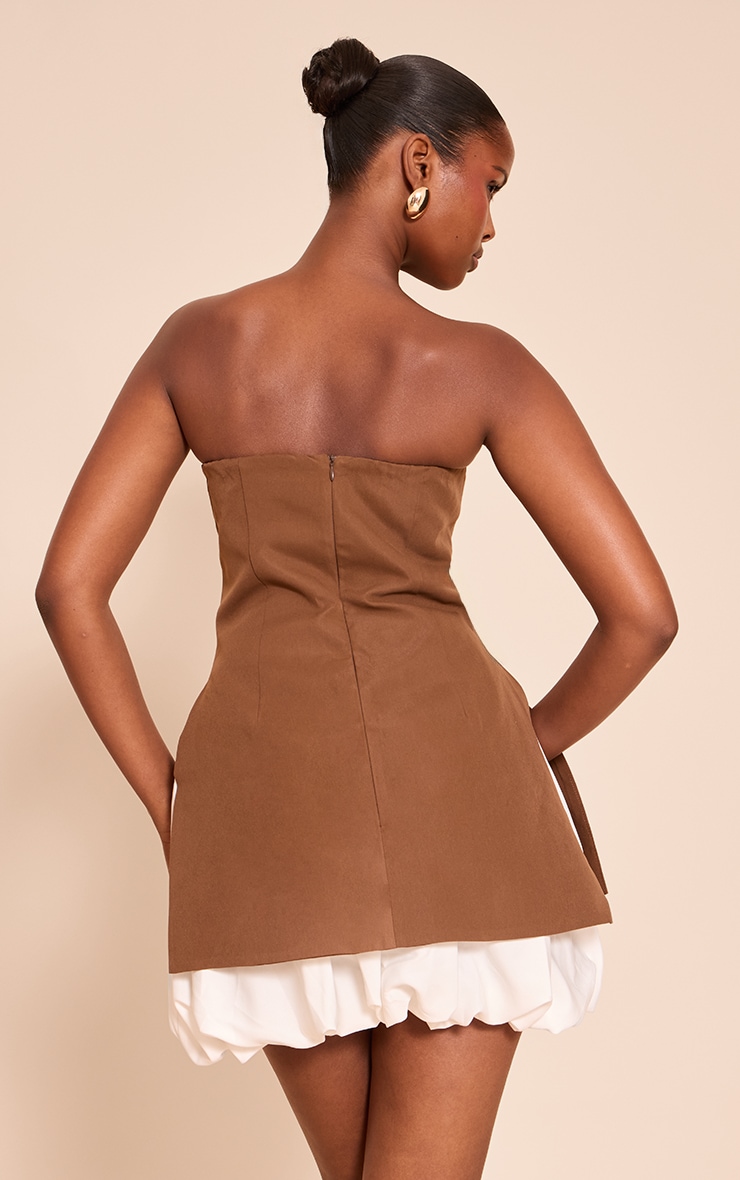 Chocolate Tailored Bandeau Puffball Hem Shift Dress image 2