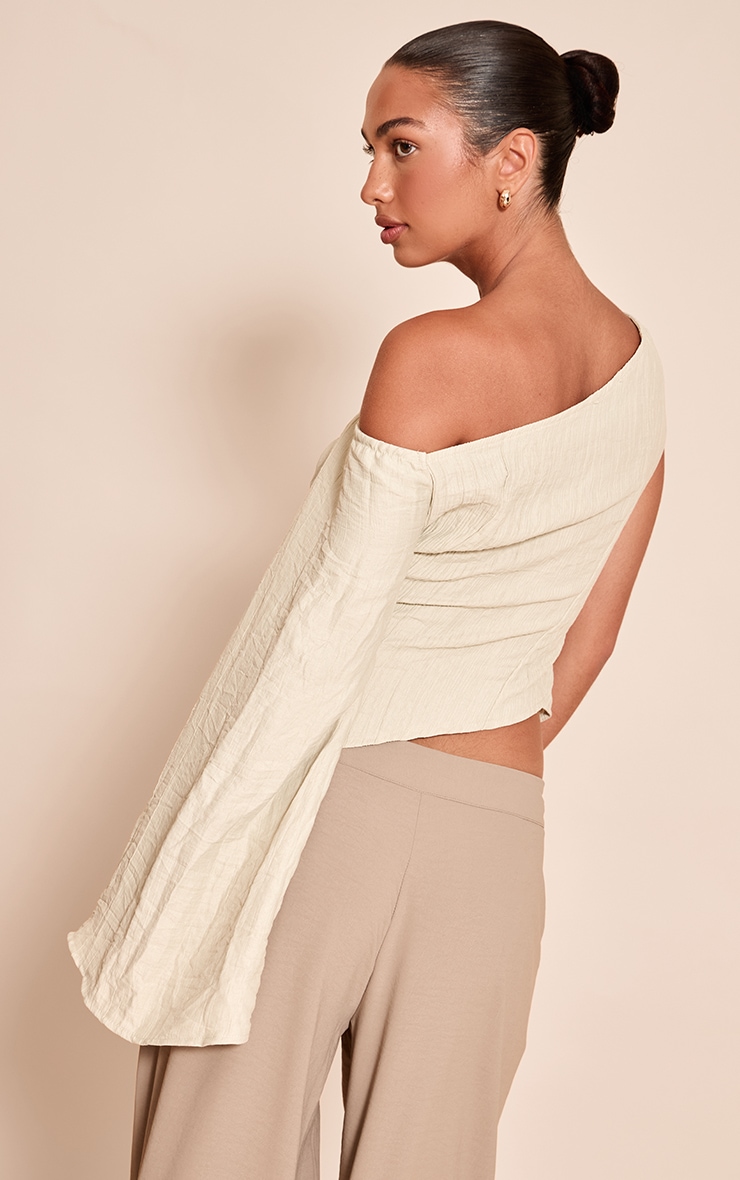 Sage Green Textured Woven Asymmetric Trim Detail Top image 2