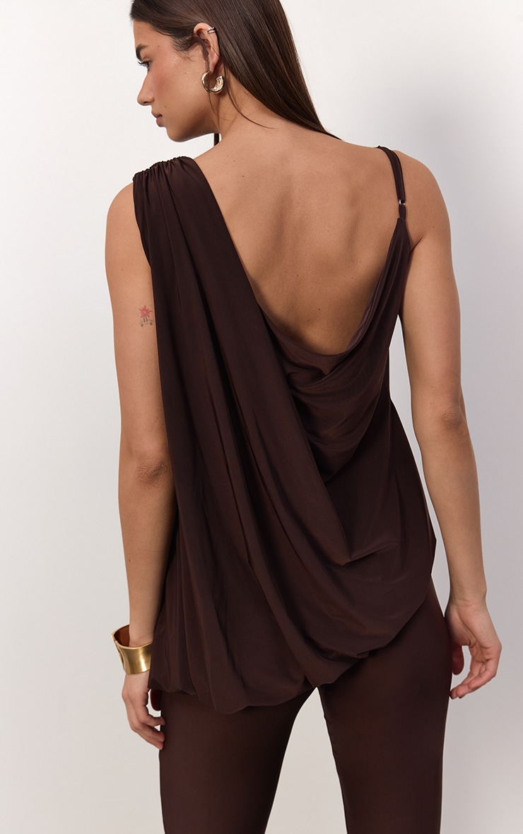 Chocolate Brown Slinky Strappy Drape Top image 3