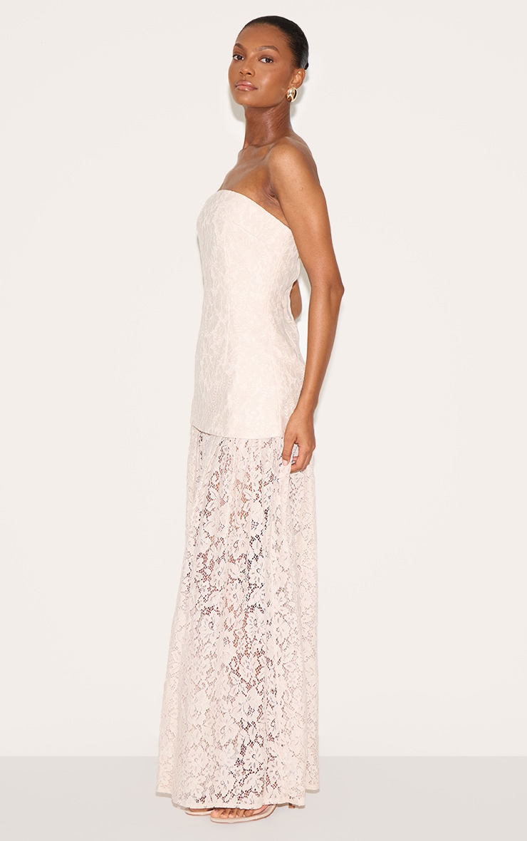 Cream Lace Sheer Skirt Panel Bandeau Midaxi Dress image 3
