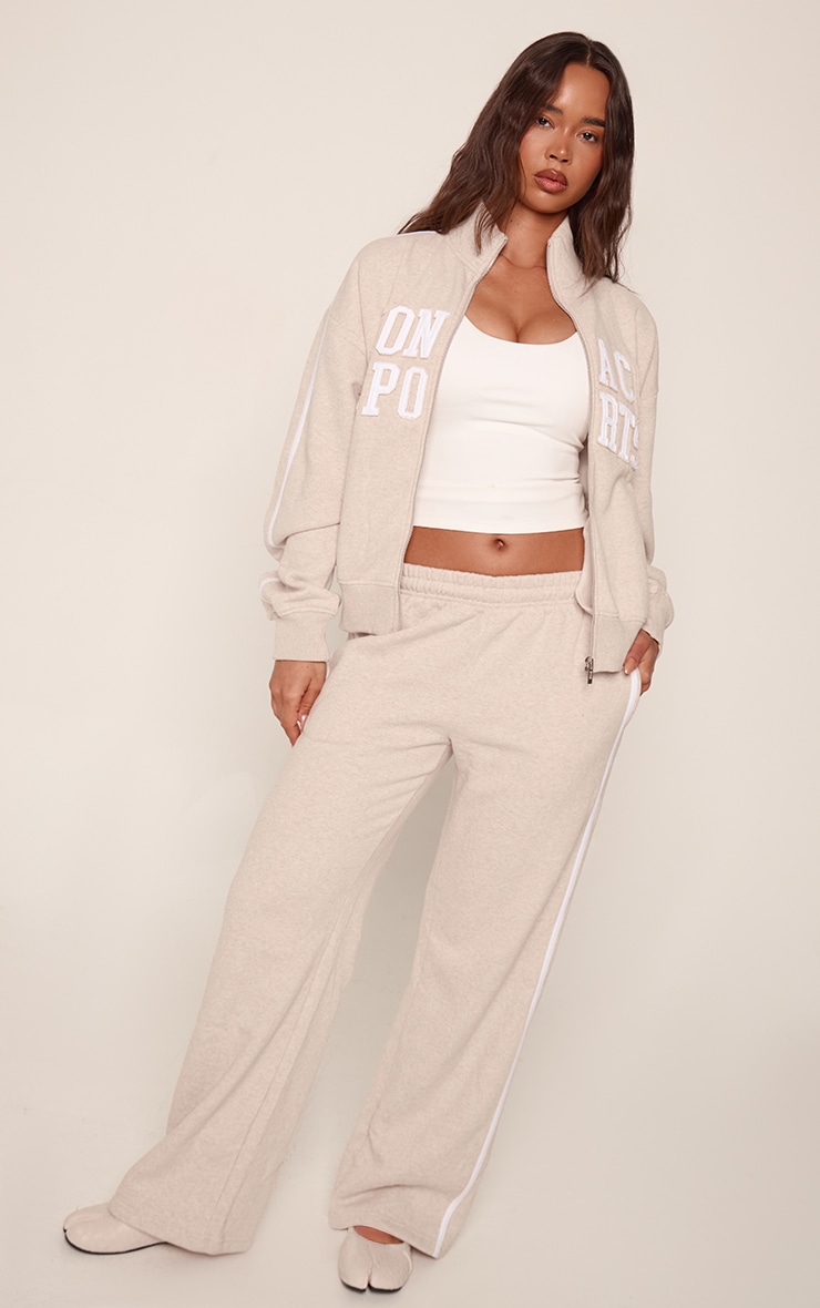 Oatmeal Marl Contrast Stripe Wide Leg Joggers