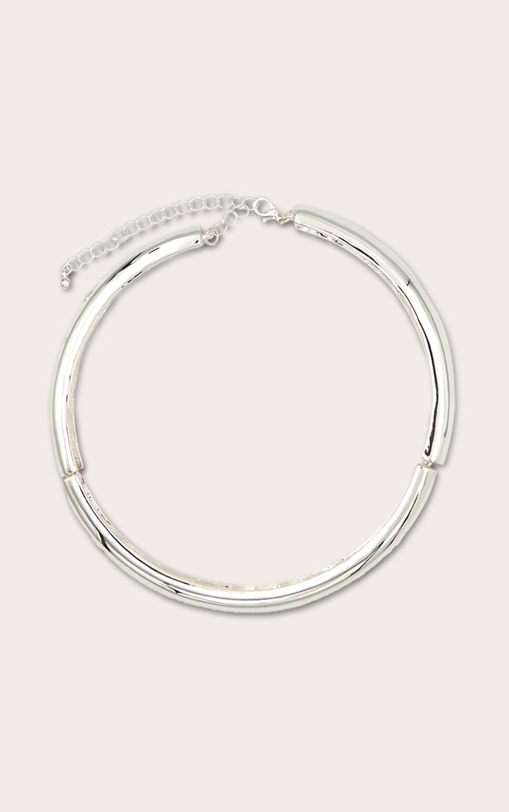 Silver Smooth Twisted Metal Statement Necklace image 2