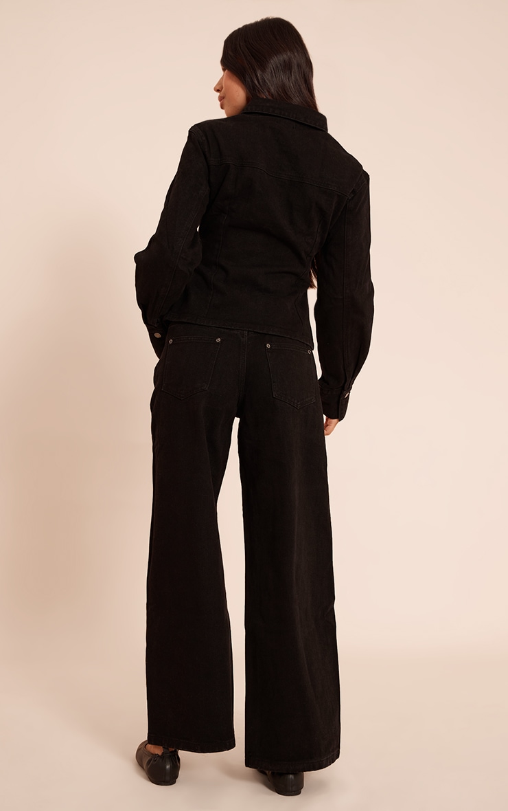 Washed Black Long Sleeve Cinch Waist Denim Jacket image 2