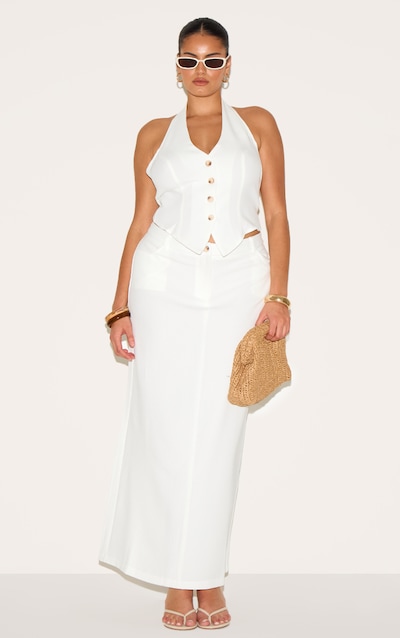 Plus White Tailored Woven Maxi Skirt