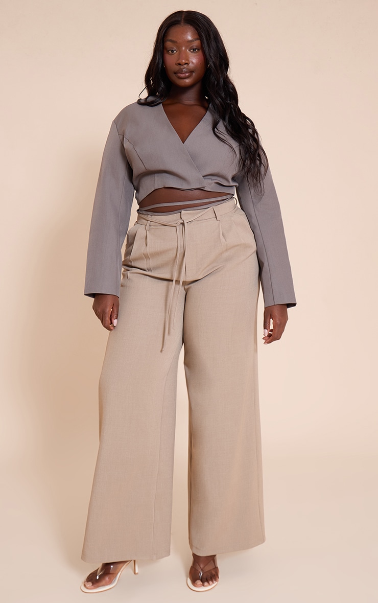 Plus Charcoal Grey Wrap Waist Tie Blazer image 3
