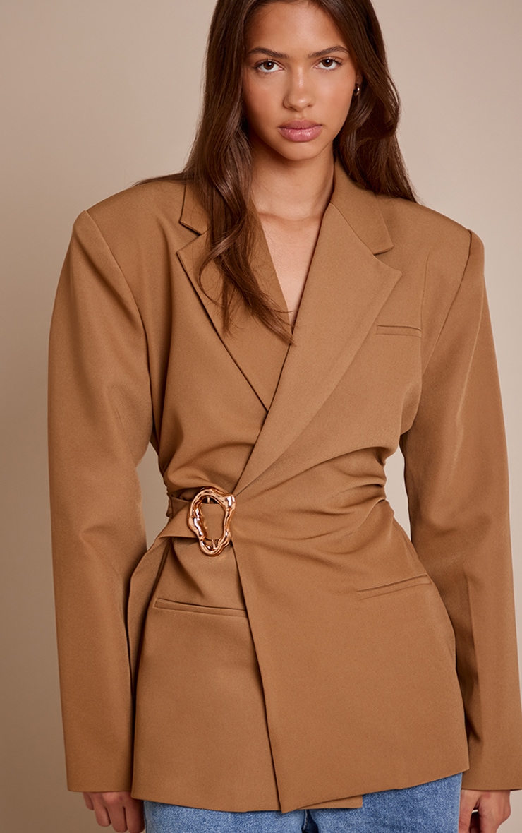Camel Belted Trim Detail Blazer image 1