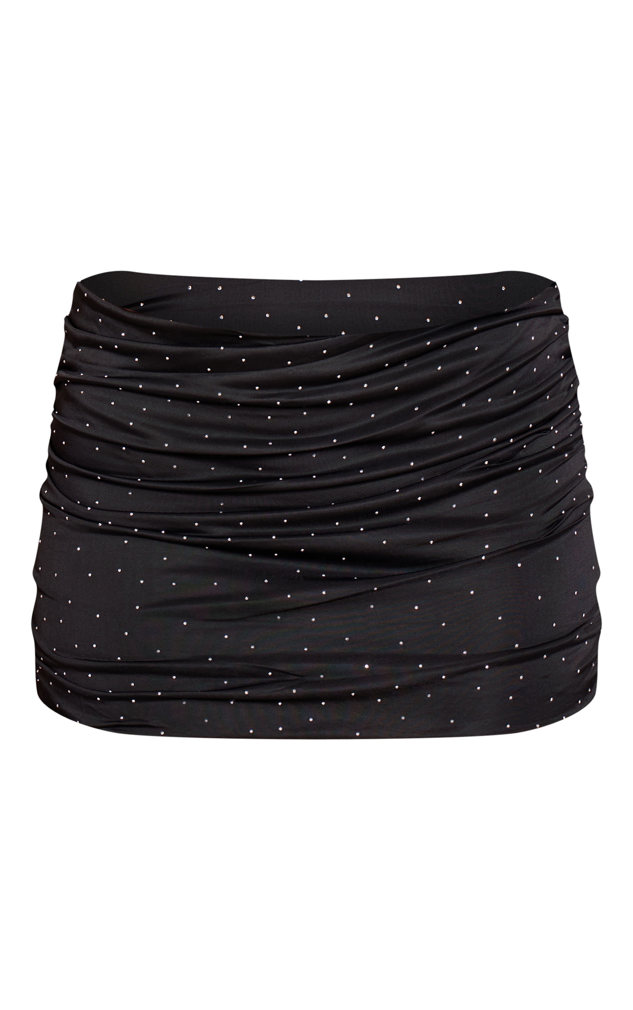 Black Hotfix Slinky Ruched Side Mini Skirt image 6