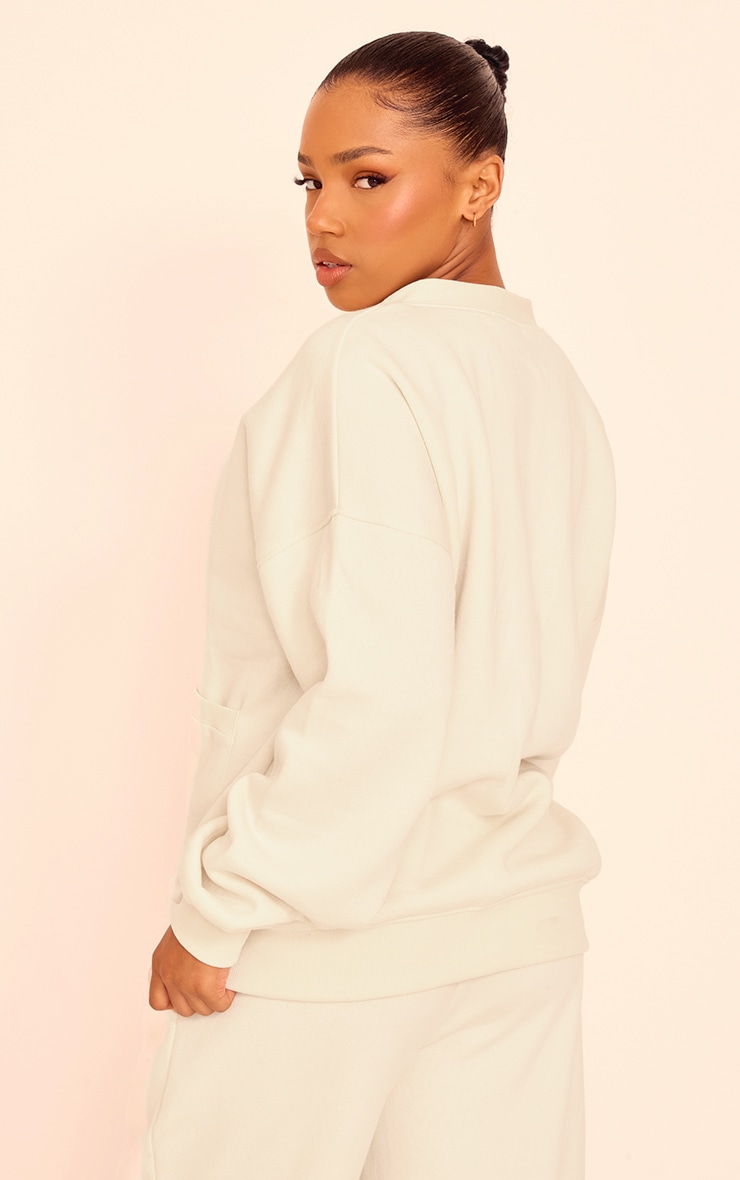 Cream Button Front Pocket Sweat Cardigan image 2