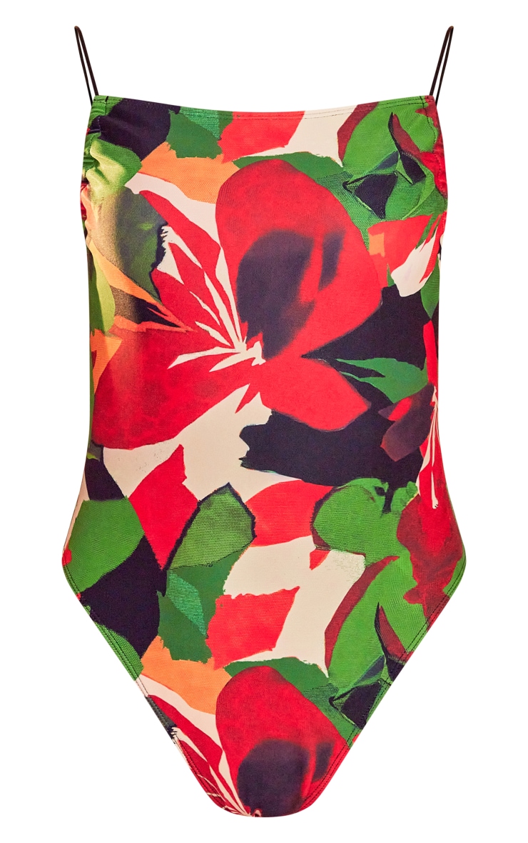 Maillot de bain une pièce multicolore imprimé feuilles image 5
