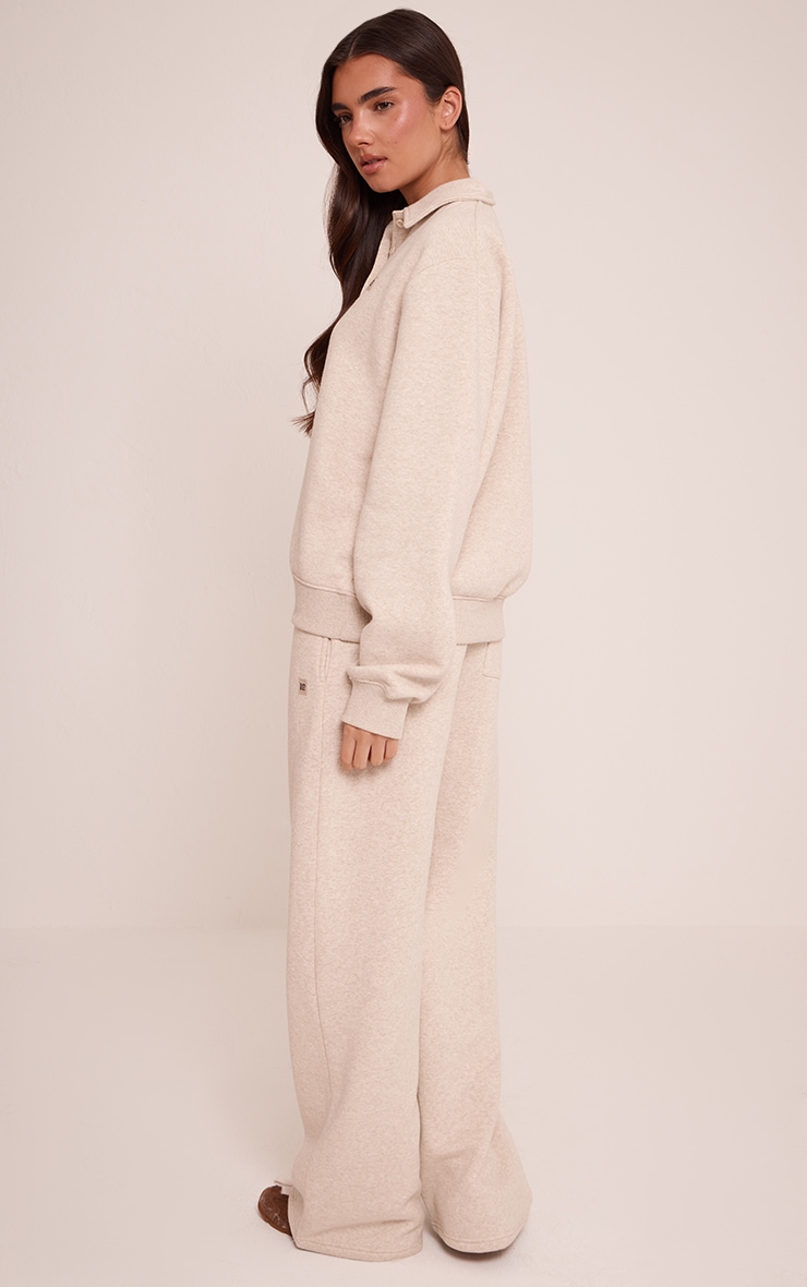 Oatmeal Marl PLT Badge Cotton Fleece Straight Leg Sweatpants image 3