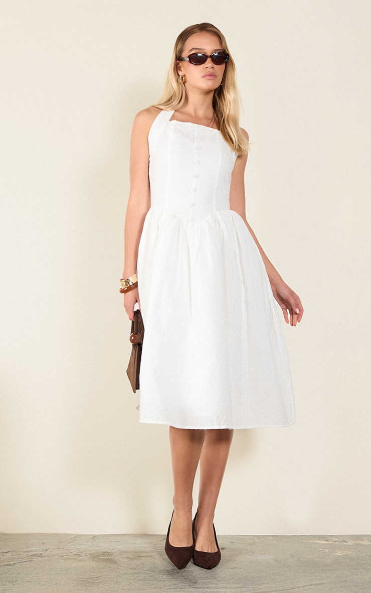 White Embroidered Cotton Halterneck Midaxi Dress image 3