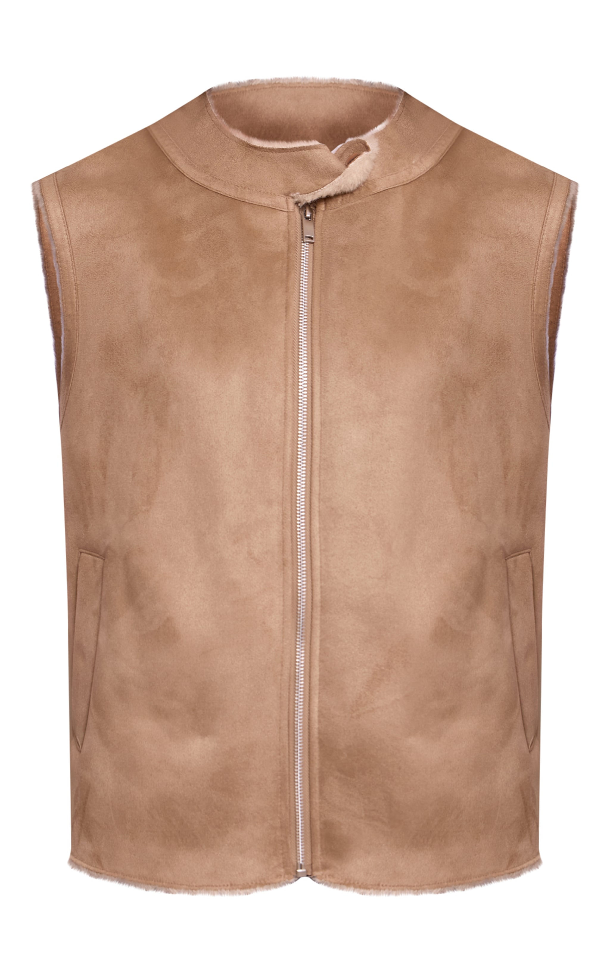 Beige Borg Lining Faux Suede Vest image 5