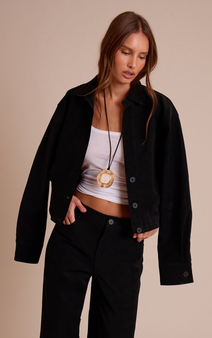 Black Washed Faux Leather Plunge Jacket image 2
