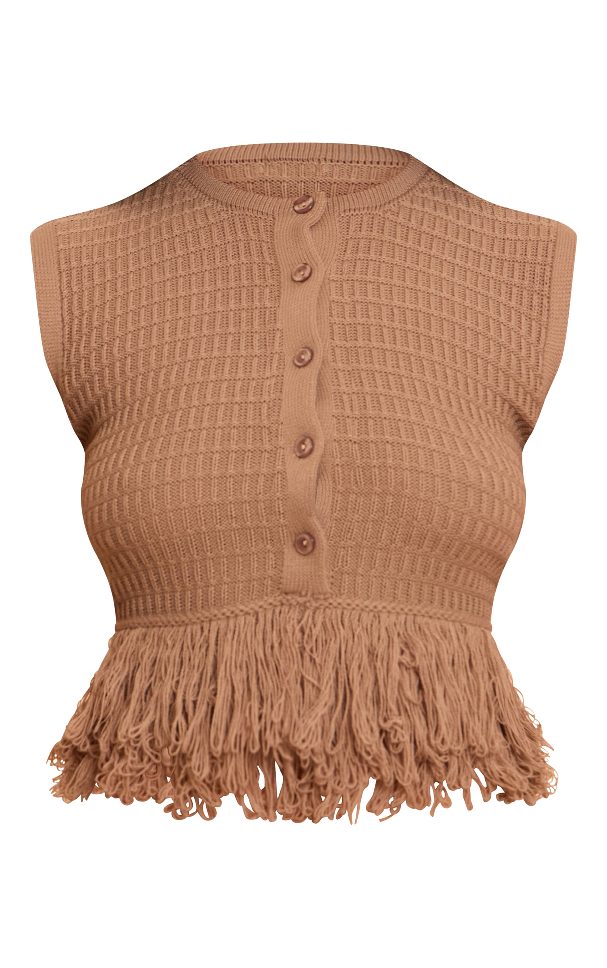 Mocha Button Up Fringe Cardigan image 5