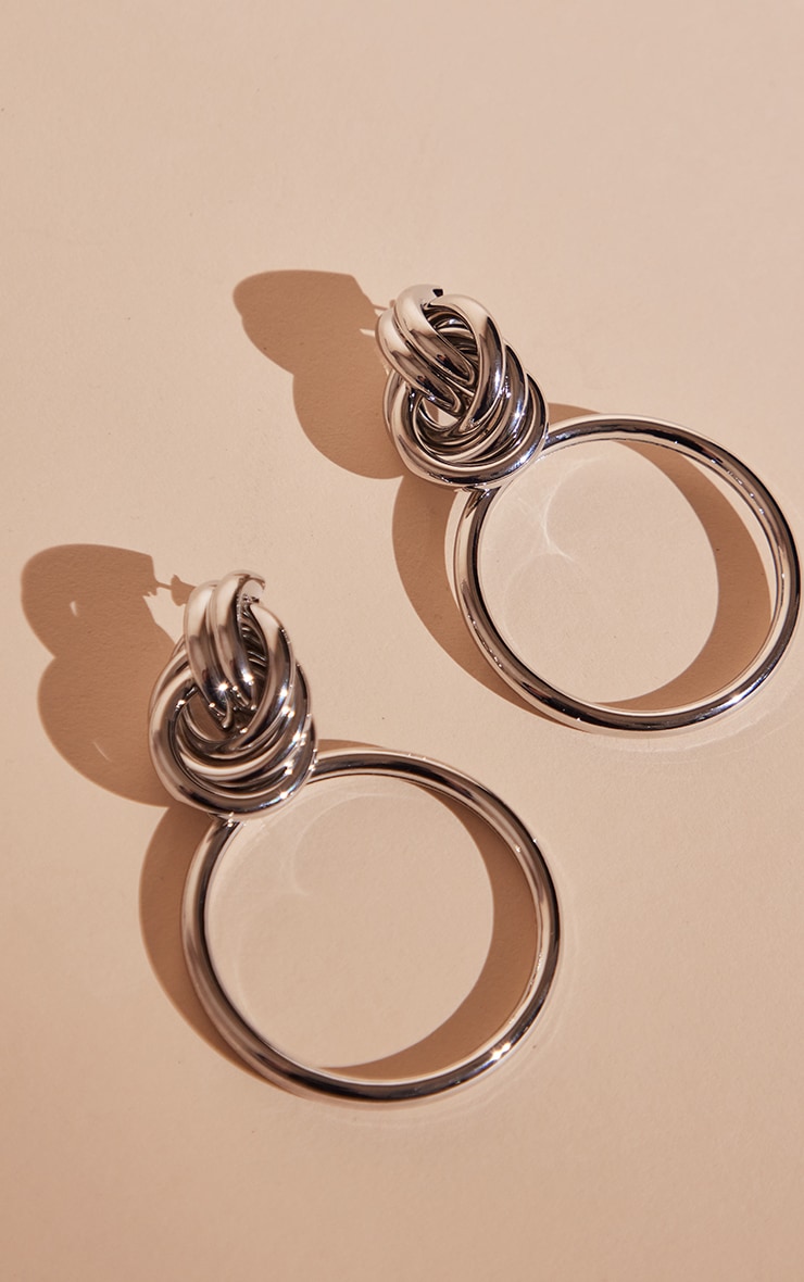 Silver Twist Knot Statement Earrings image 2