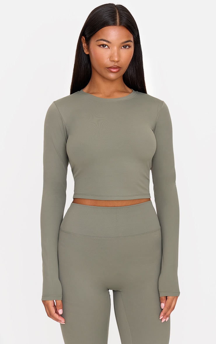 Olive Ultimate Sculpt Long Sleeve Crop Gym Top image 1