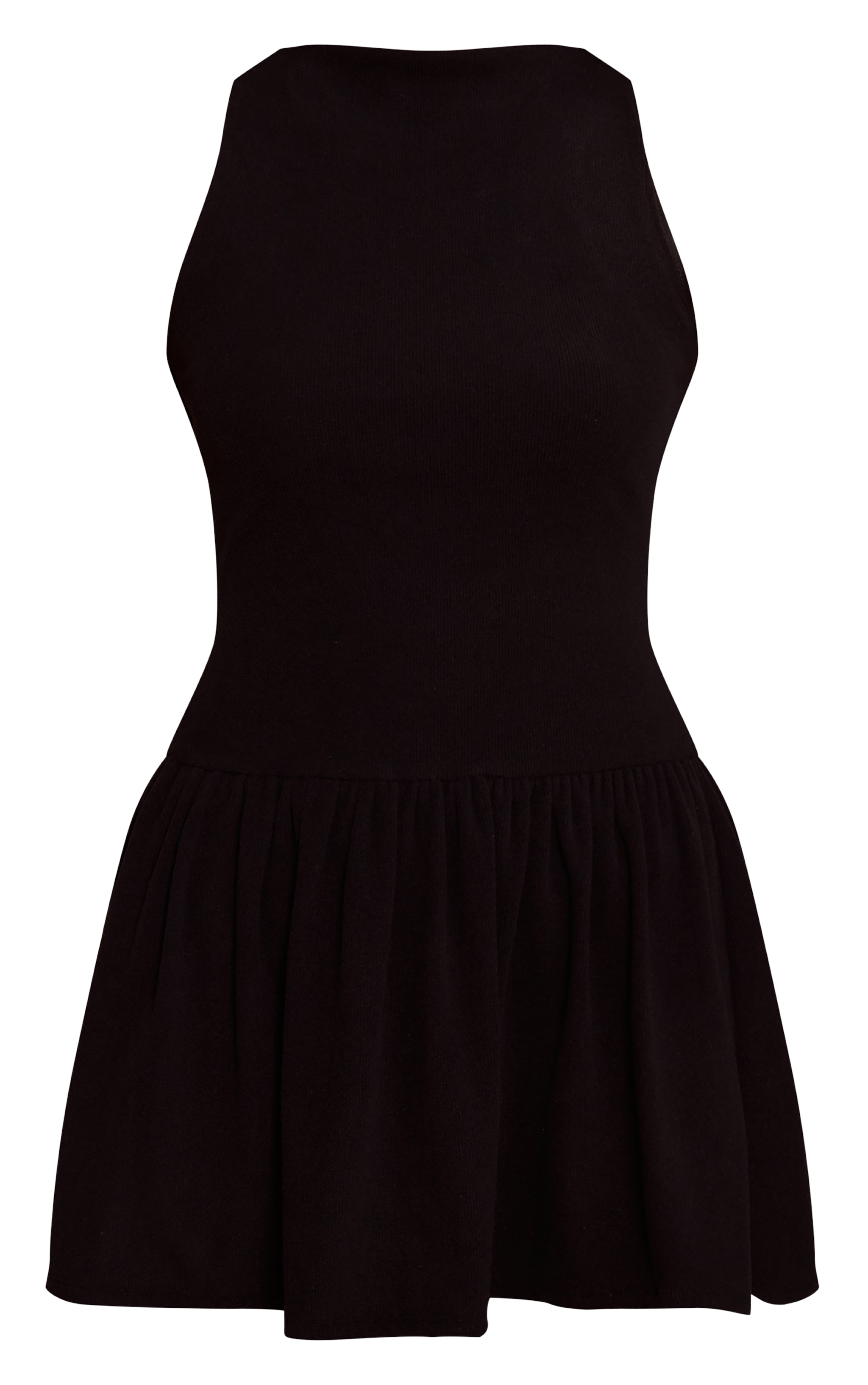 Black Ribbed High Neck Sleeveless Shift Dress image 5