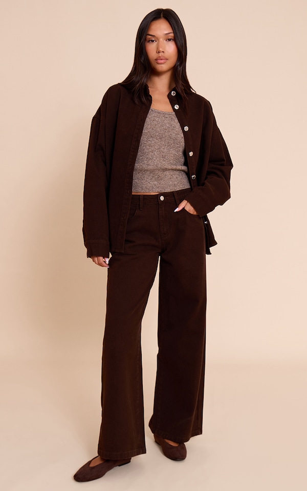  Chocolate Brown Mid Waist Wide Leg Jeans